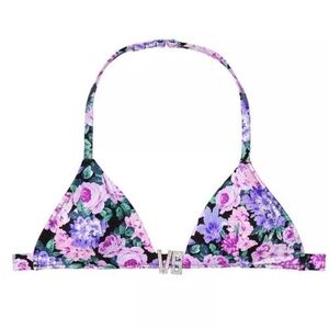New! Victoria’s Secret Swim Floral Halter Bling Logo VS Bikini Top 4612